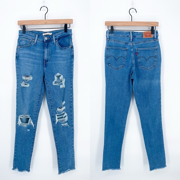 Levi's High Rise Skinny Jeans Distressed Raw Hem Size 27 - Picture 8 of 8